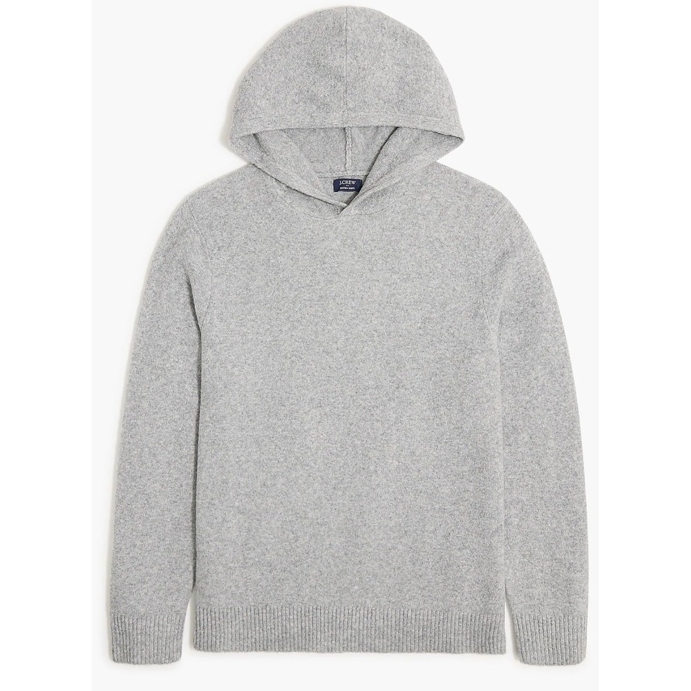J.Crew Mens Extra Soft Wool Blend Sweater Hoodie Heather Grey Medium‎ Pullover